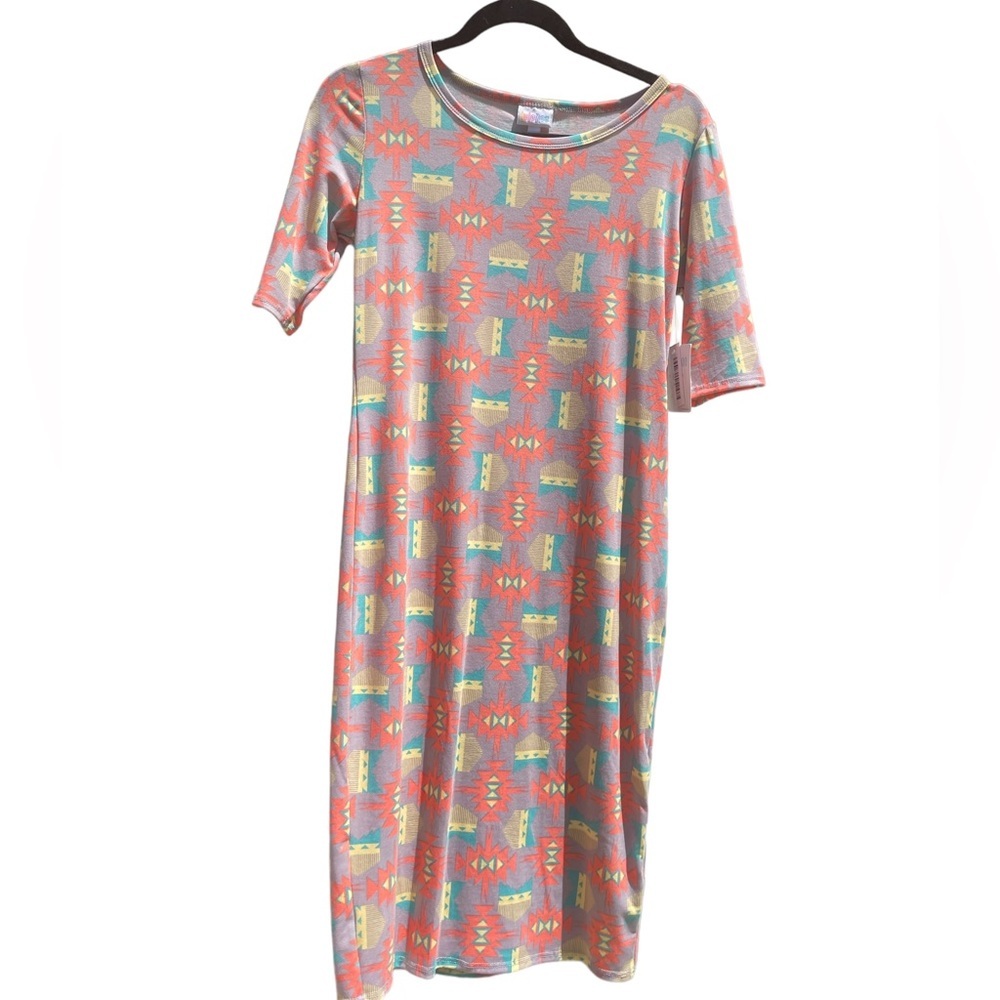 NWT LuLaRoe Julia T-shirt Dress, green/yellow/orange, size‎ small